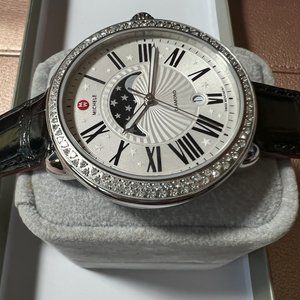 Michele Serein Diamond Bezel Moon Phase Stainless Steel Watch